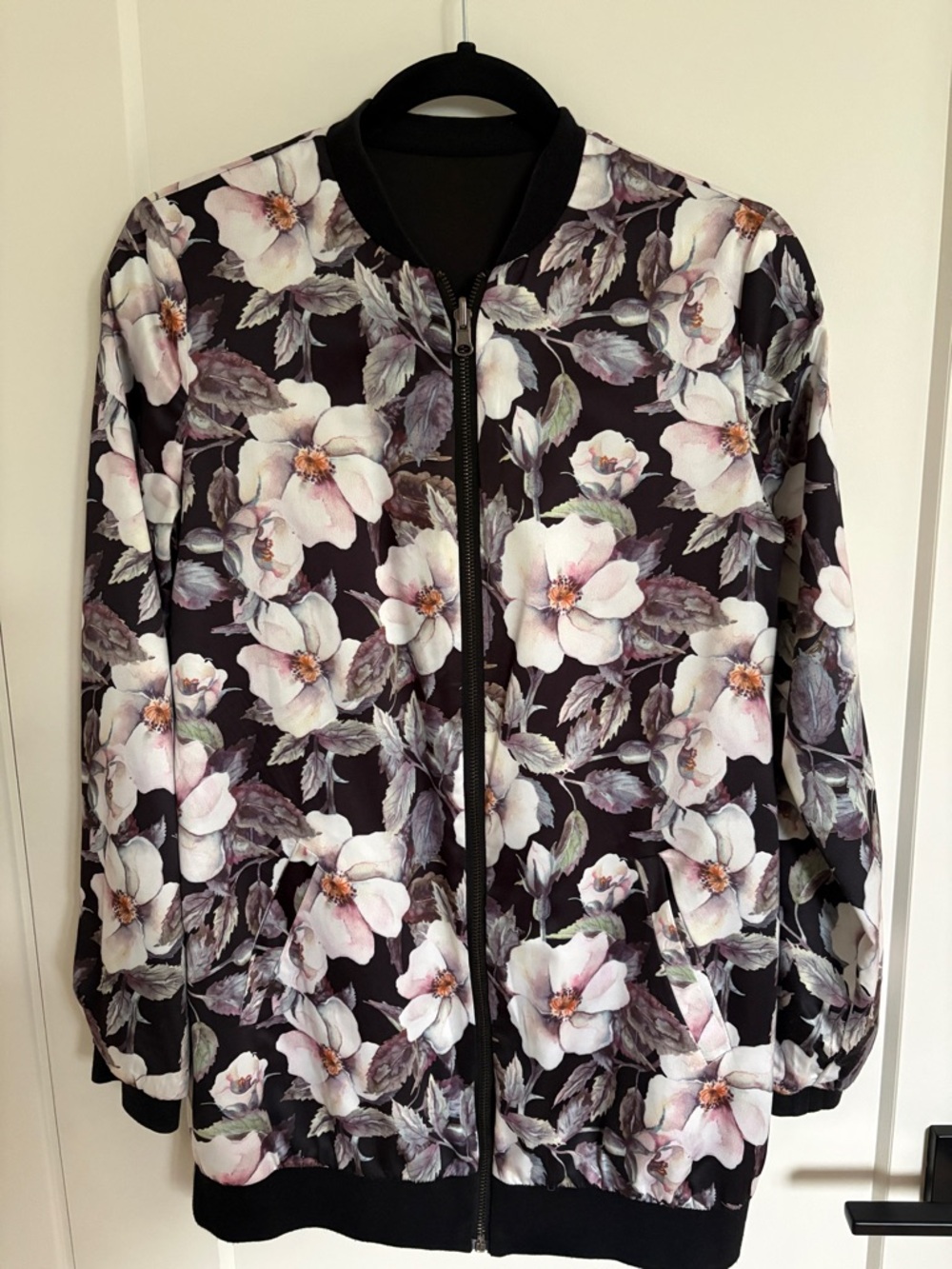 Lira Floral Zip Bomber Jacket - Black, White & Pink
